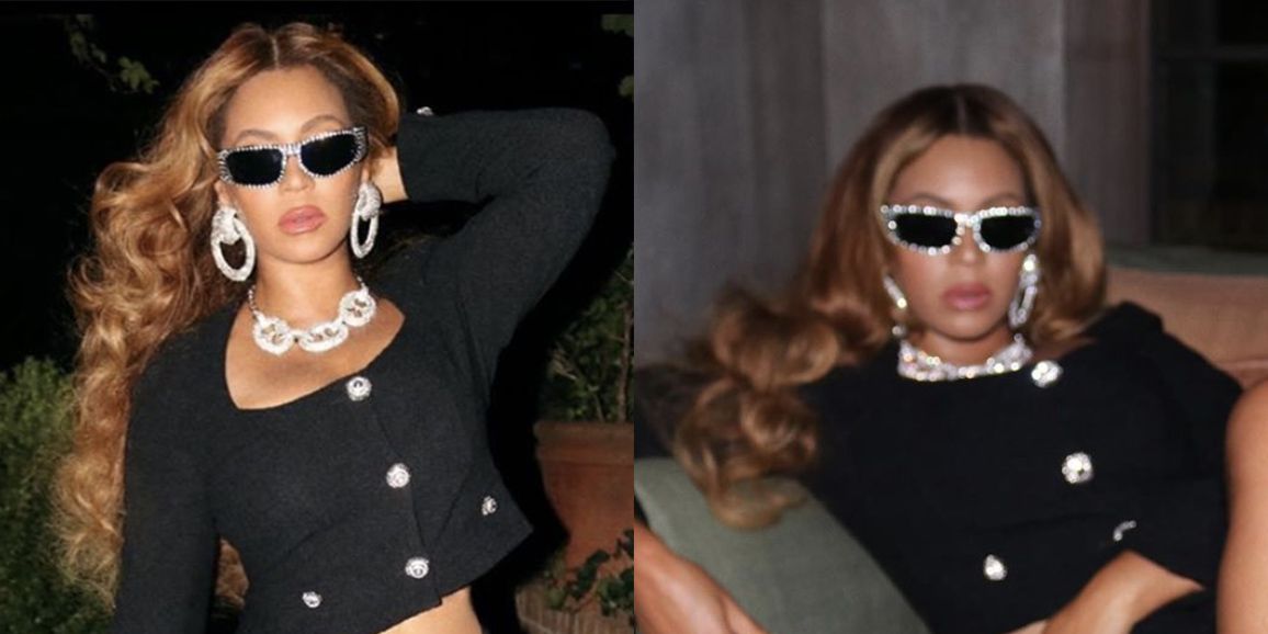 Beyoncé Poses in an Alessandra Rich Cropped Jacket and Matching Mini Skirt
