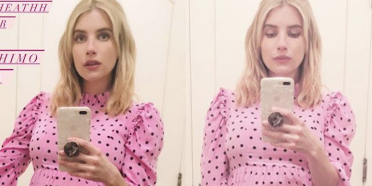 Emma Roberts Stuns in a Polka Dot Baby Doll Dress for New Pregnancy Selfies