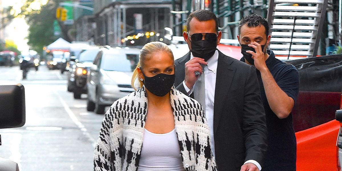 J.Lo Proves She’s Ready for Fall in a Chunky Knit Cardigan and Crystal-Covered Face Mask