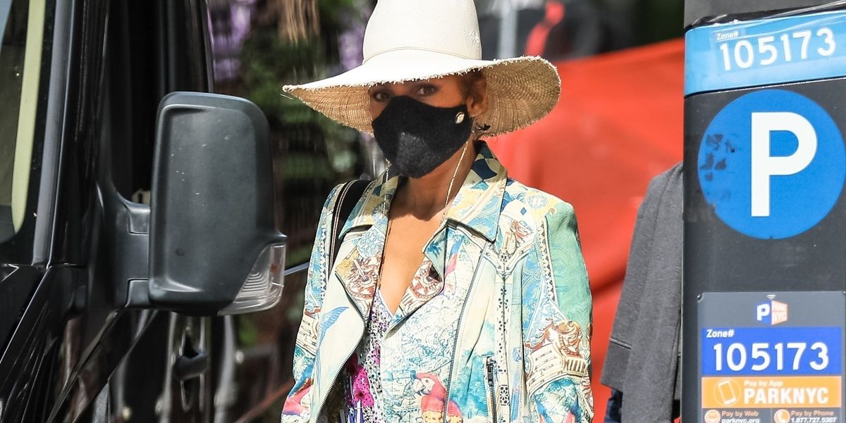 Jennifer Lopez Steps Out in a Boldly Patterned Motorcycle Jacket and Floral Maxi Dress
