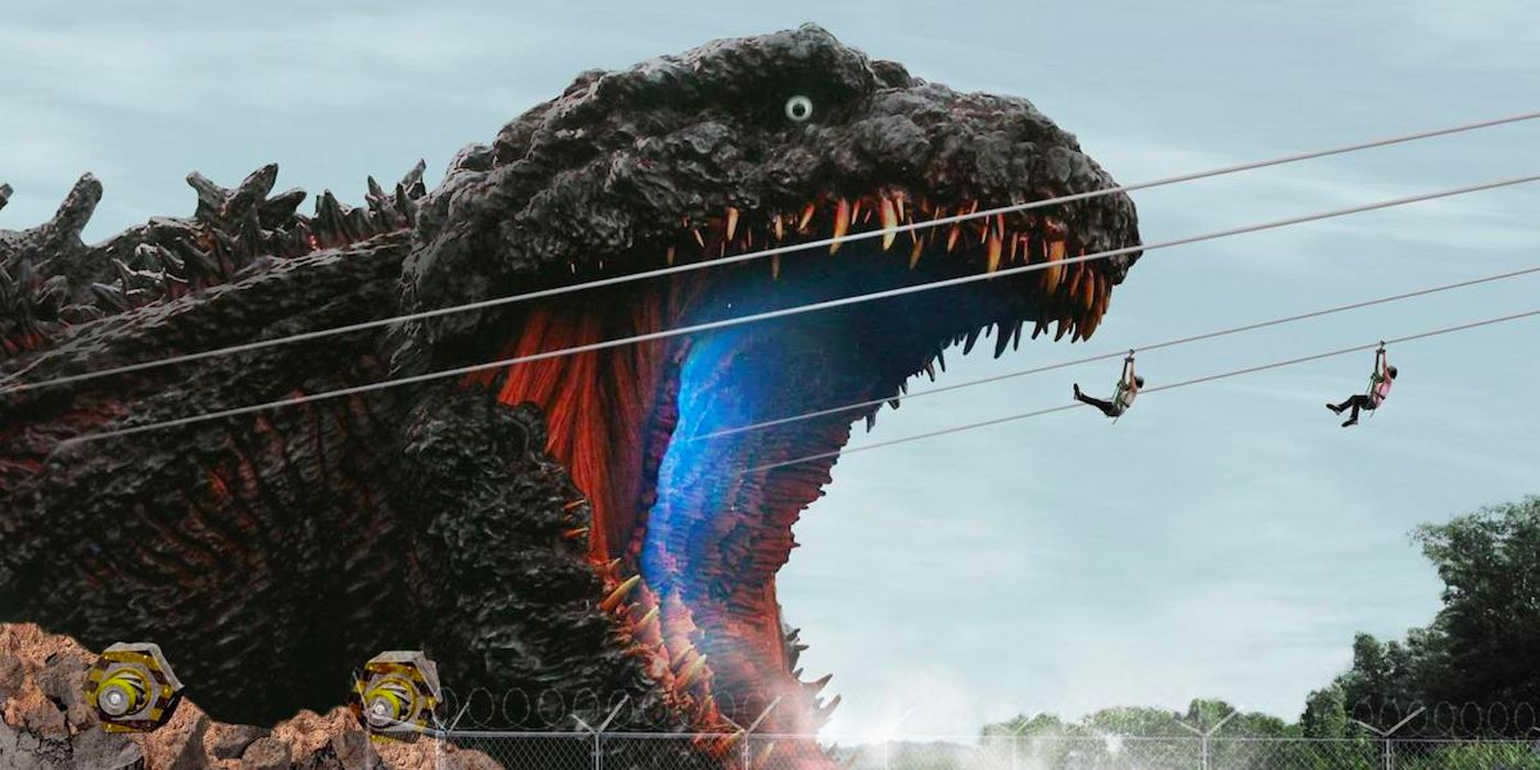 Watch Fans Zipline Into Godzilla’s Mouth in New Theme Park Attraction