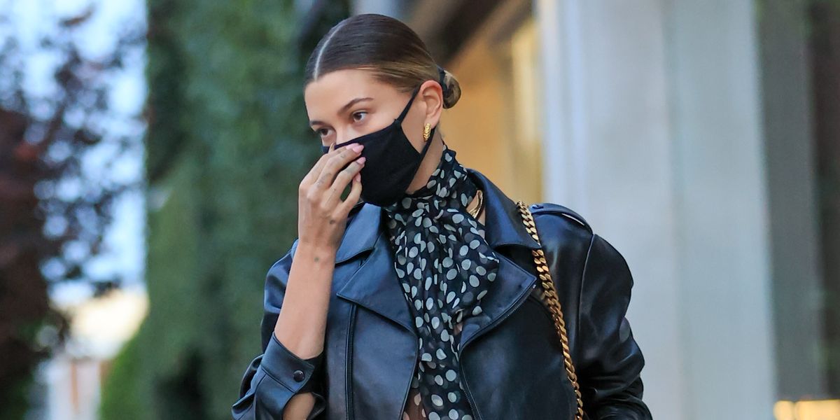 Hailey Bieber Stuns in Skintight Latex Leggings by Saint Laurent