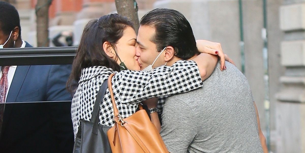 Katie Holmes Packs on the PDA in a Gingham Jacket and Baggy Jeans