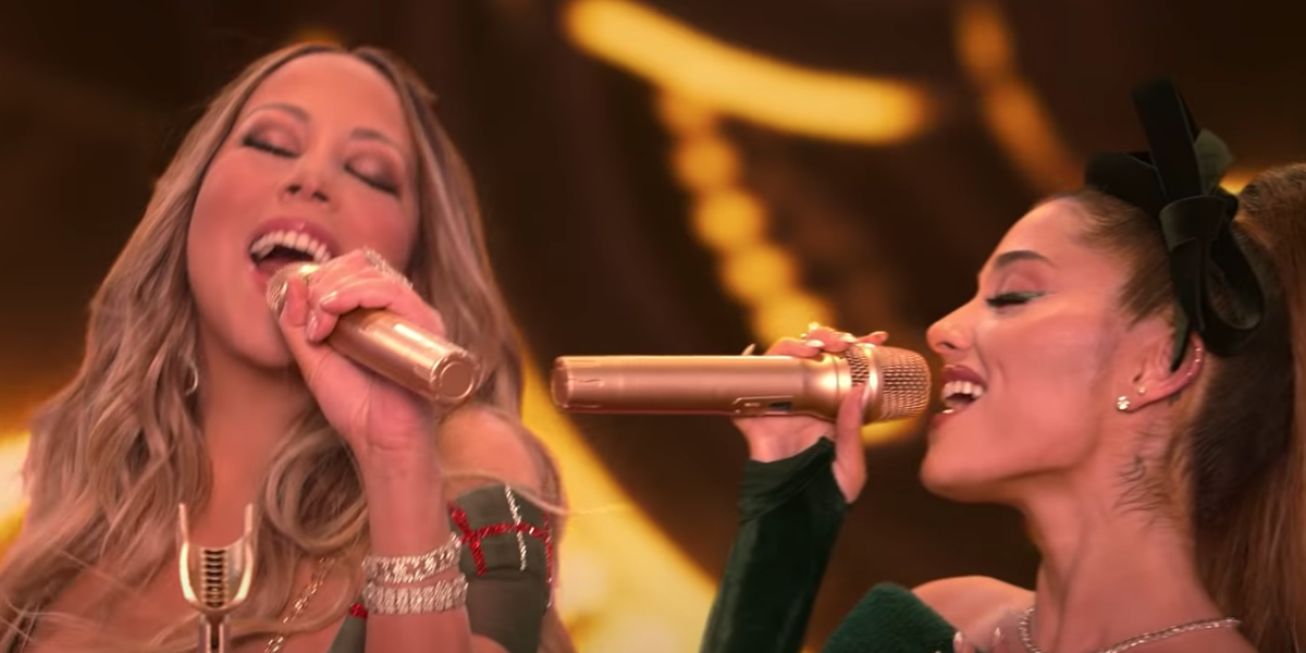 Ariana Grande and Mariah Carey Harmonize Whistle Notes on a New Christmas Song, and Twitter Is Obsessed