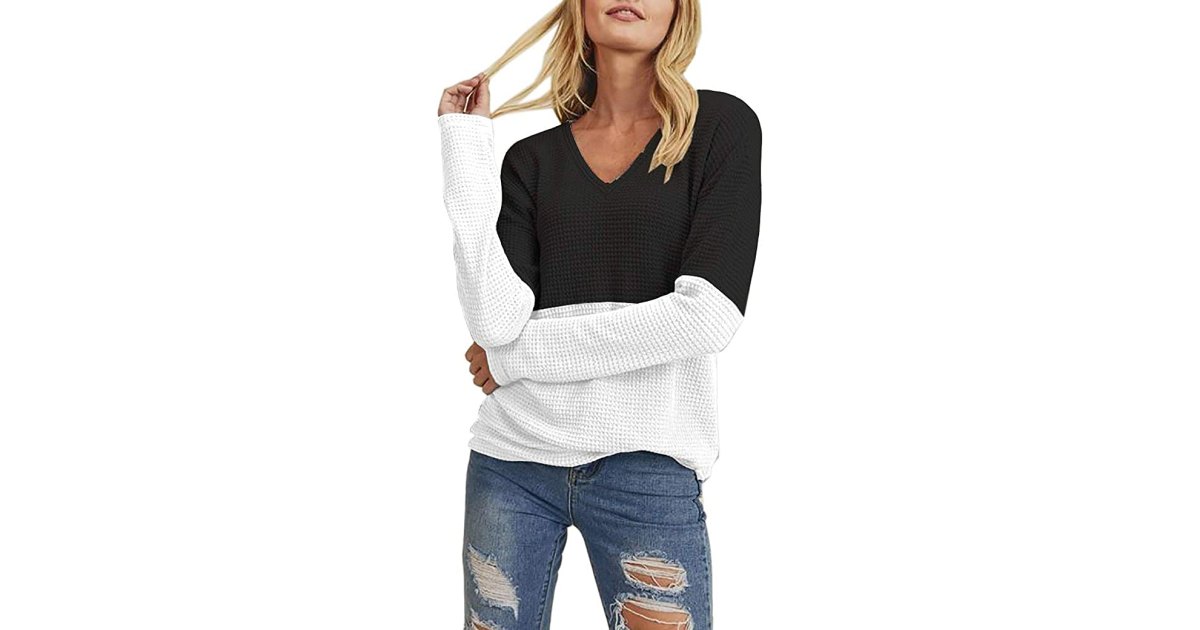 This Waffle Knit Top Has the Perfect Color-Block Effect
