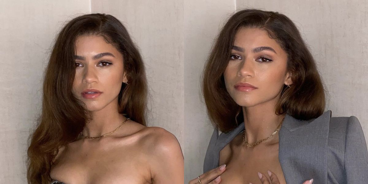 Zendaya Stuns in an Alexandre Vauthier Satin Bustier and Gray Suit Straight Off the Runway